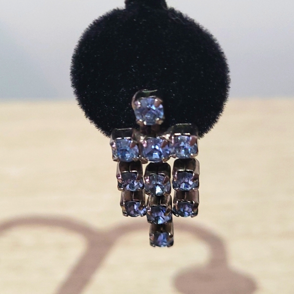 Vintage Blue Rhinestone Stud Dangling Earrings, S… - image 2